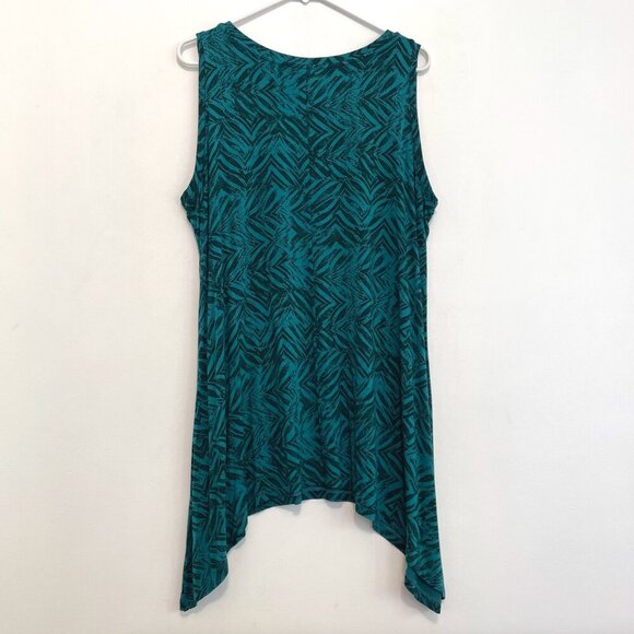 LOGO BY LORI GOLDSTEIN Printed Tank Teal Green Blue Geometric Asymmetrical Tunic - Picture 13 of 16